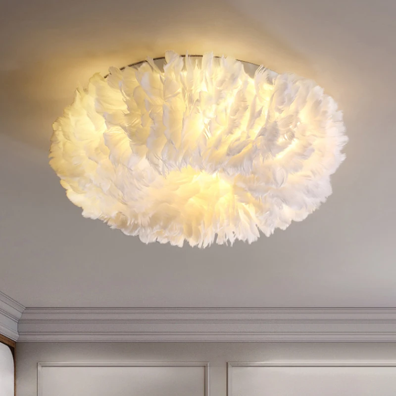 

Goose Feather Ceiling Lamps Modern Romantic Ceiling Lights Fixture European American Hand Knitting Luxury Home Lighting Decor