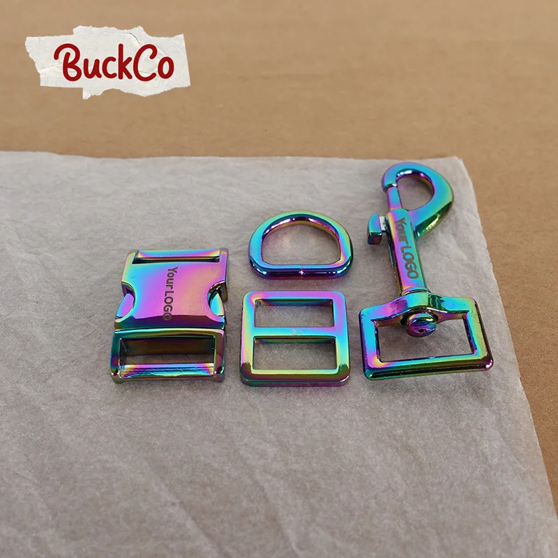 

Engraved(metal buckle+Tri-Glid+D ring+metal dog clasp/set) retailing 20mm for DIY dog collar set harness high quality DIY parts