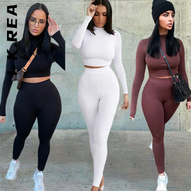 

I K.Rea Women Set New Sexy Tracksuits Hot Crop Tops And High Waist Leggings Two Piece Set Casual Female Women's Warm Suit