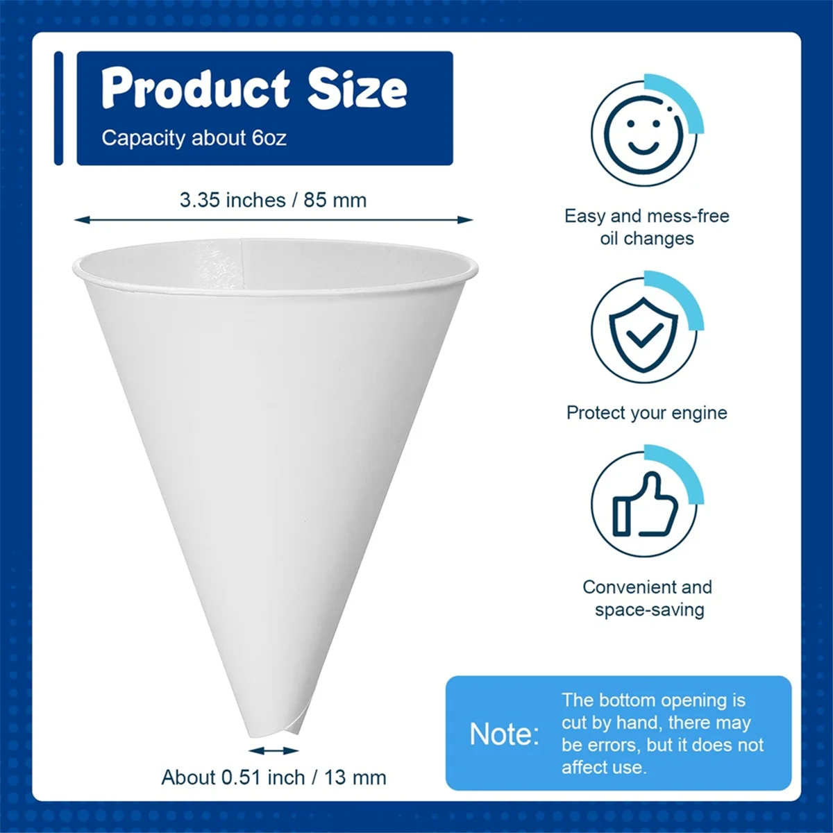 50 шт. бумажные воронки для моторного масла 6 унций воронка бумажная конусная газа