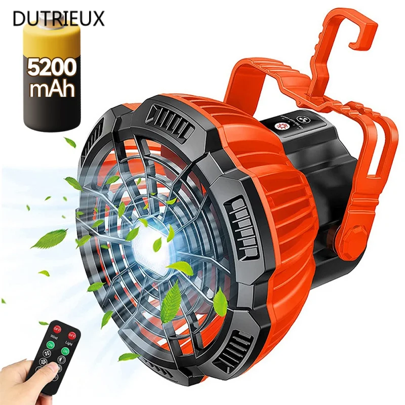 

2023NEW 5200mAh LED Camping Fan Light Outdoor Lantern Remote Control USB Rechargeable Portable Camping Tent Travel Power Bank
