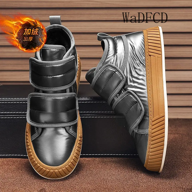 

High Top Sneakers Men Winter Plush Snow Boots Fashion Casual Waterproof Down Upper Height Increased Flat Platform Board Shoes