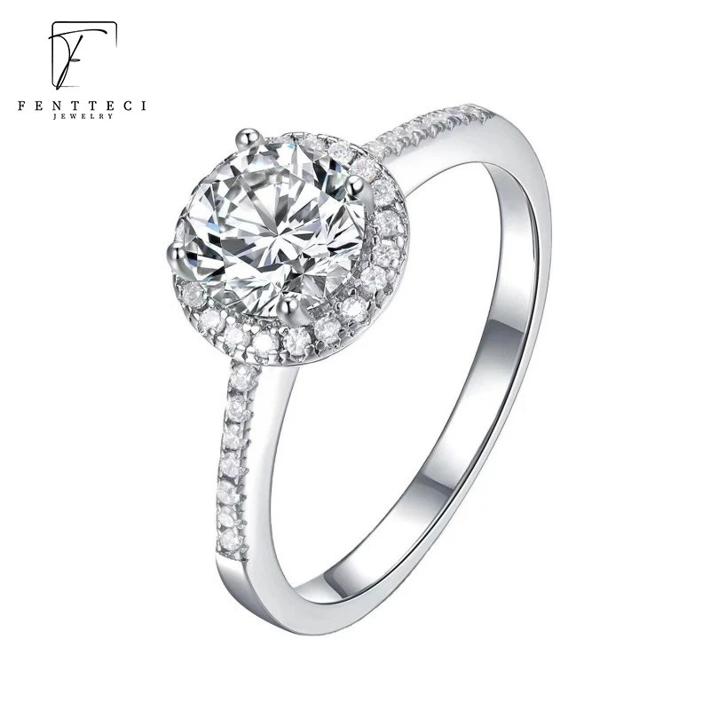 FENTTECI Classic 925 Sterling Silver 18k Gold Plated 100% Moissanite Ring 1 Carat Proposal Engagement Wedding Ring Fine Jewelry