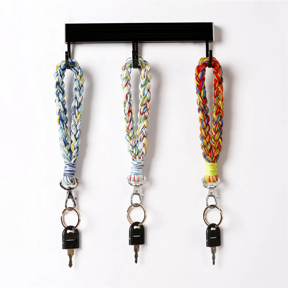 

Handmade Braided Macrame Keychain Boho Bracelet Anti Lost Wristlet Key Rings Multicolor Rainbow Car Key Chain Bag Pendant