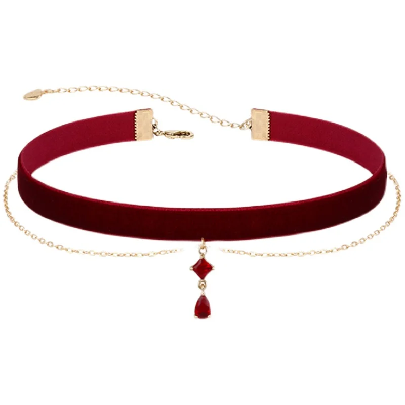 Женское бархатное ожерелье с кисточками бургунди