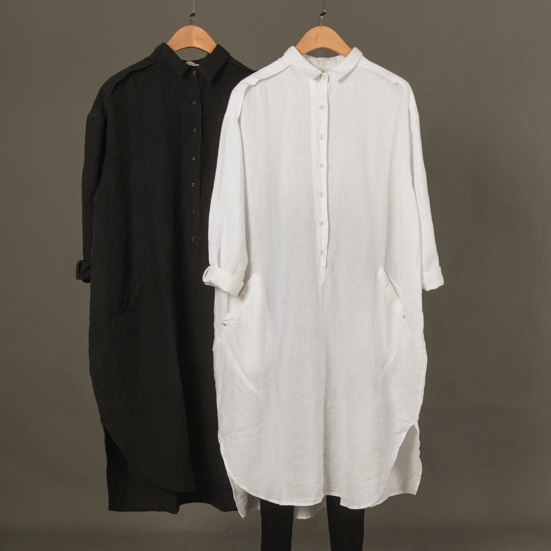 

Women's Linen Japanese Shirt Solid Color Midi Dress