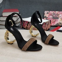 high quality rhinestone sandals genuine leather high heels sexy party women sandals brand fashion pumps