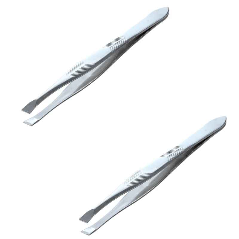 

2X Silver Tone Stainless Steel 3.5 Inch Length Tweezer For Eyebrow