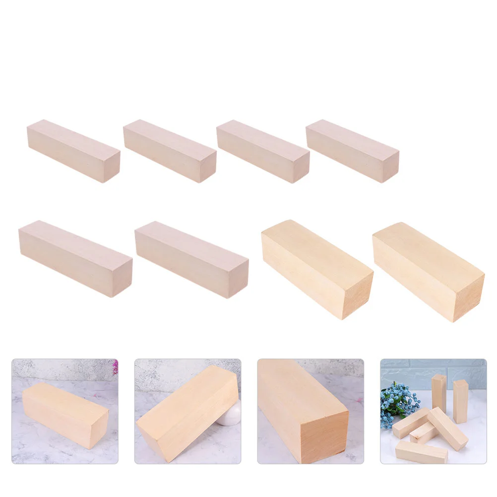 

8 Pcs Carved Wooden Strips Natural Planks DIY Craft Plate Square Tool Blocks Tools Timber