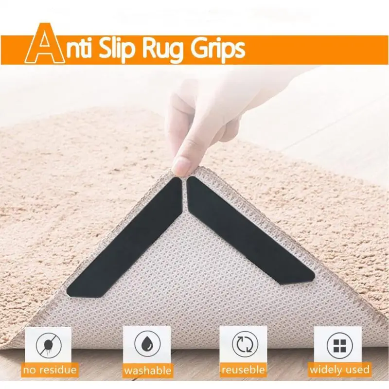 

8 PCS Double Sided Non-Slip Rug Pads Rug Tape,Washable Area Rugs Reusable,Carpet Tape Corner Side Gripper For Hardwood Floors