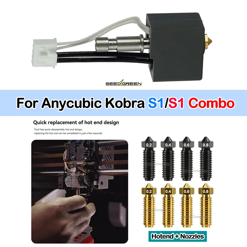 0.25/0.2/0.4/0.6/0.8mm Hotend aggiornato per Anycubic Kobra S1 Combo stampante 3D multicolore per testina di stampa kobra s1 tutto in metallo  7