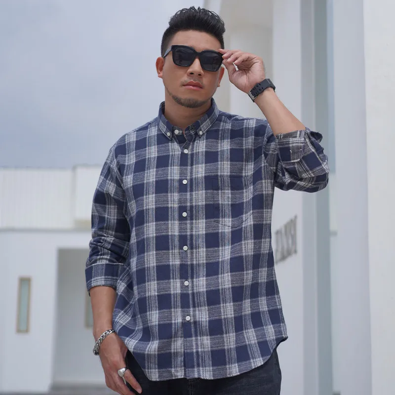 

New Arrival Fashion Suepr Large Men's Frosted Plaid Shirt Autumn and Winter Business Casual Yarn Dyed Plus Size L-7XL 8XL 10XL
