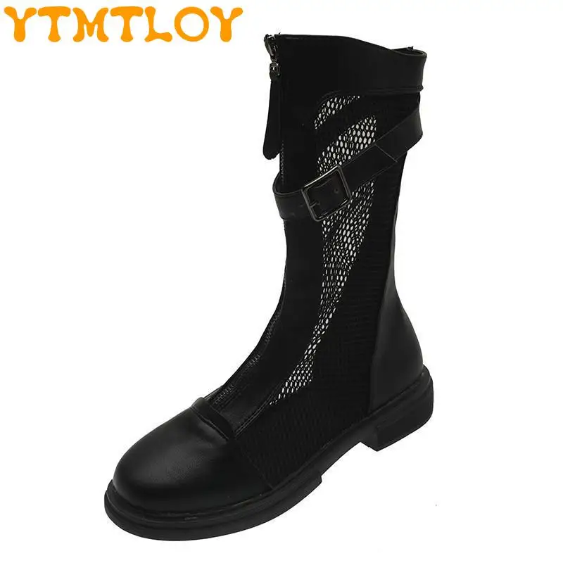 

Martin Boots Women's Summer Thin Section 2021 New Mesh Breathable Hollow Flat Zipper Short Boots Leather Sandals
