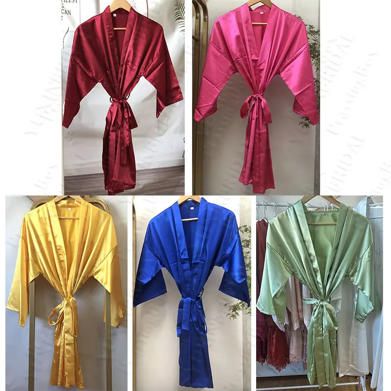 YUXINBRIDAL Silky Satin Robes Polyester Kimono Bride Robe Satin Women Sleepwear Dusty Rose Wedding Bridesmaid Robes Maid