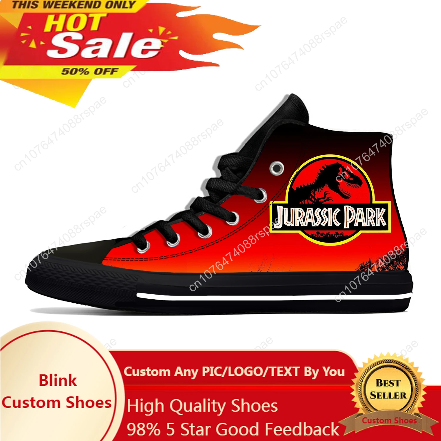 

Park Dinosaur Anime Cartoon Manga Comic Jurassic Casual Cloth Shoes High Top Lightweight Breathable 3D Print Men Women Sneakers