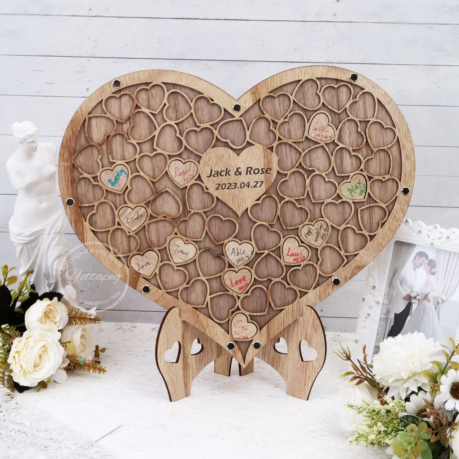

Wedding Guest Book Wooden Stand Heart Shape jigsaw Guestbook Wooden Heart-shaped Guest Signature Blessing Board Wedding Decor