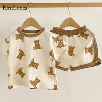 rinilucia 2022 kids clothes set toddler baby boy girl pattern casual tops child loose shorts 2pcs baby boy clothing outfit