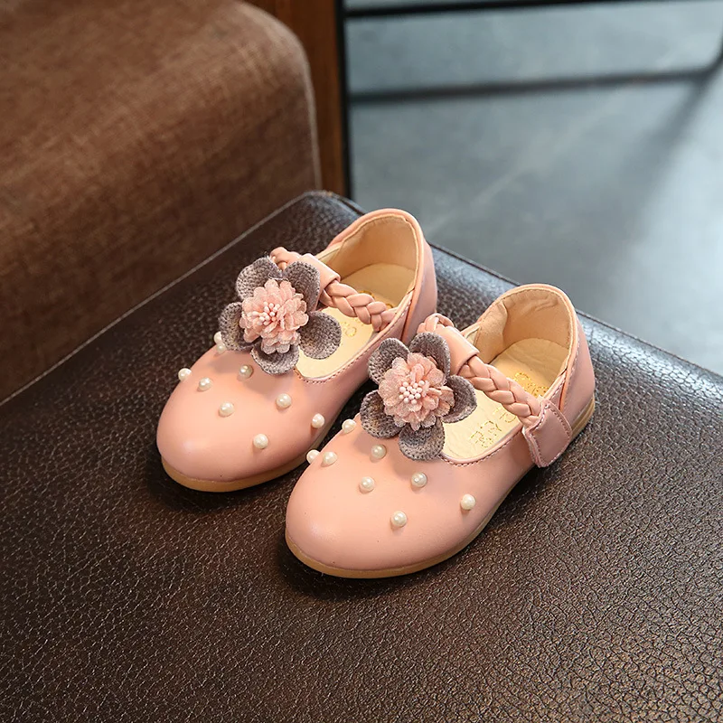 

Girls Shoes 2023 Autumn New Sweet Pearl Princess Leather Shoes Shallow Mary Janes Soft Sole Comfort Kids Shoes Dress Party Flats