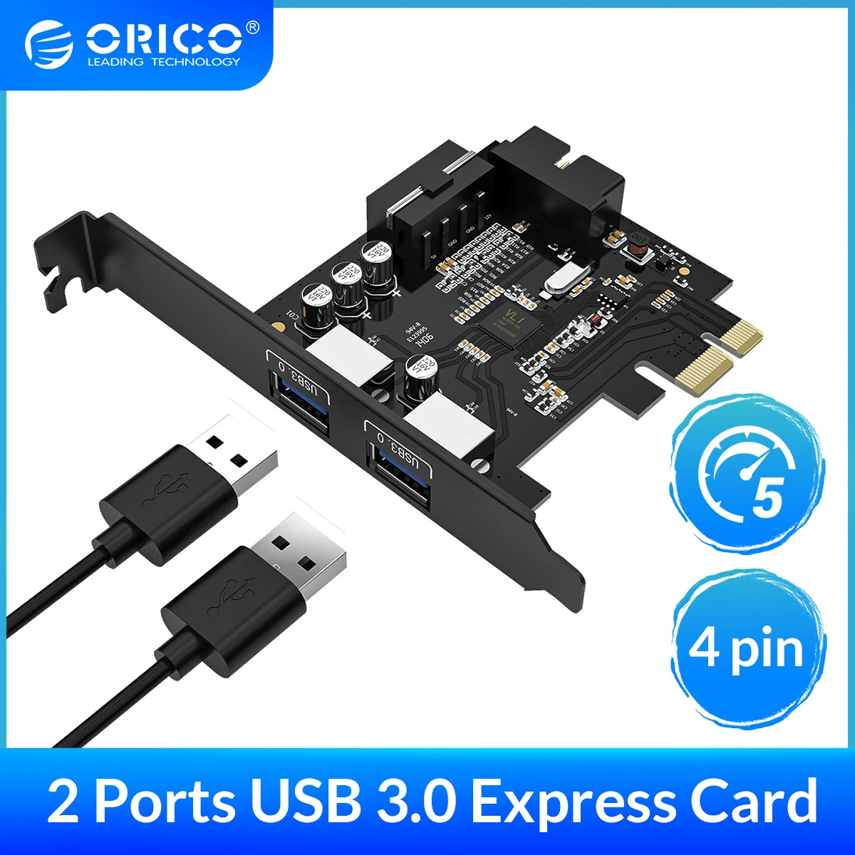 

Карта расширения ORICO, USB 3,0, PCI Express, PCI-E, USB 3,0, с 15-контактным адаптером питания