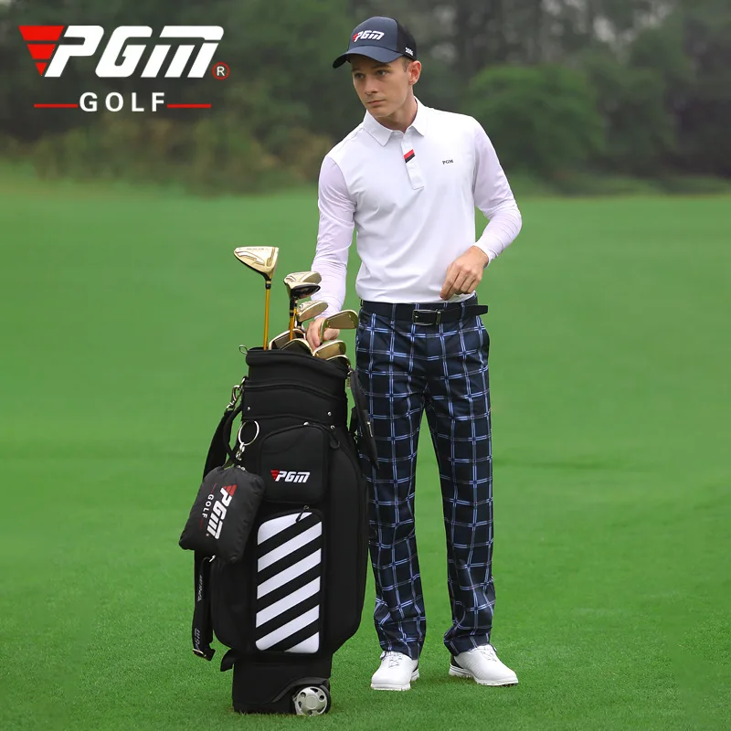 PGM Summer Mens Trousers Golf Pants Waterproof Plaid Pants Male Elastic Stretch Sports Trousers Outdoor Golf Sweatpants KUZ107