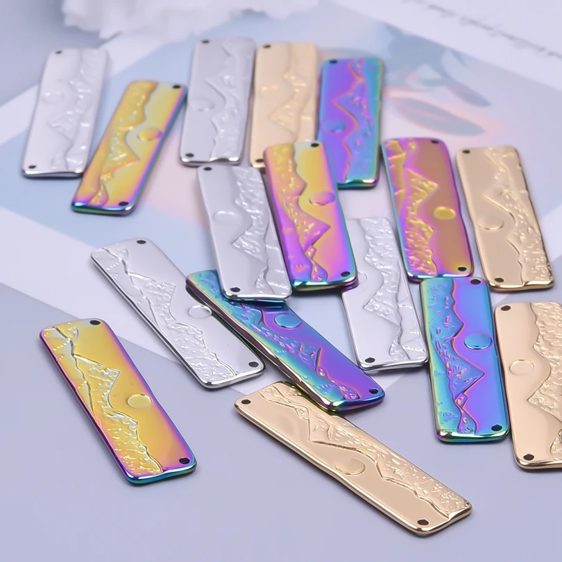 3pcs/Lot Rectangle Mountain Sun Charms With Two Holes For Jewelry Making Supplies Necklaces Accessories Stainless Steel Pendants