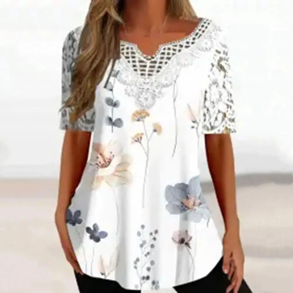 

Pullover Top Chic Spring Women Printing Pullover T-shirt Elastic Tee Shirt Floral Printing Summer T-shirt Streetwear