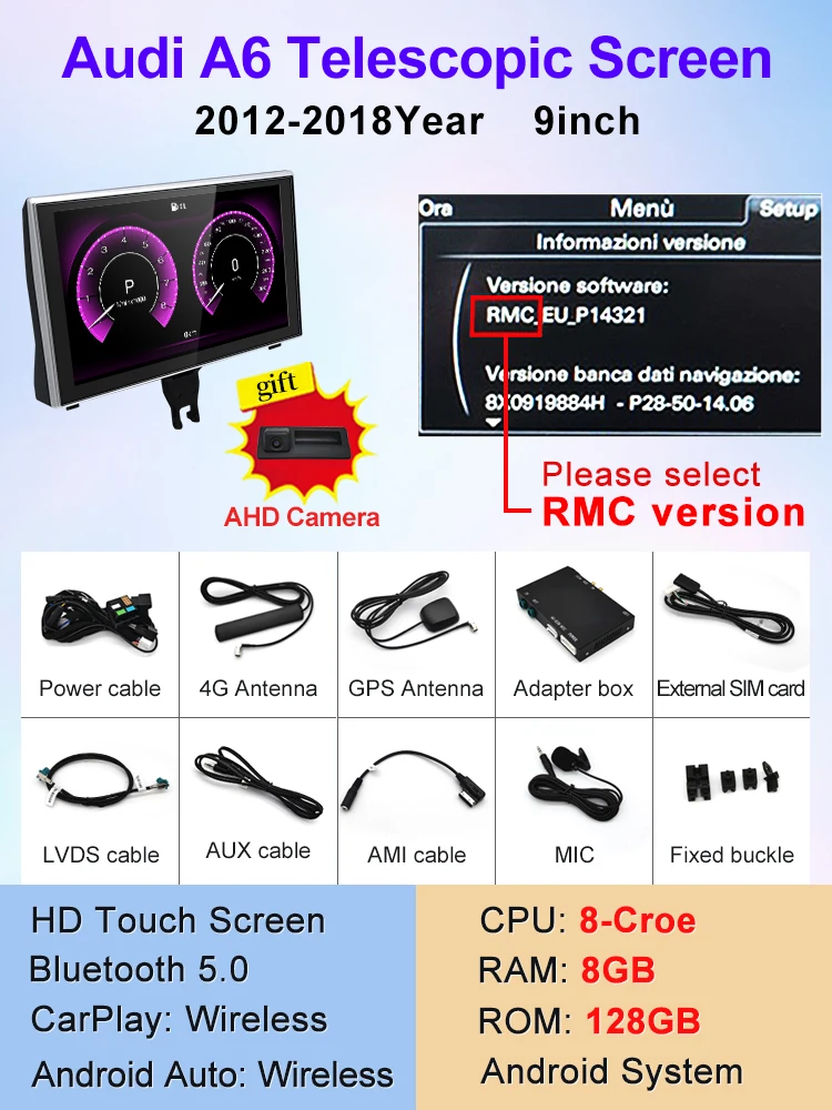 

STWEI Qualcomm Snapdragon 665 6125 Andorid14 Wireless CarPlay Auto для AUDI 2012-2018 A6 A7 C7 Автомобильные видеоплееры Экран GPS NAVI