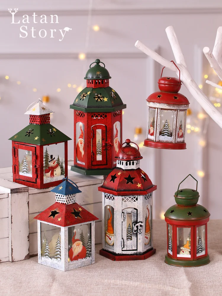 

Christmas Decorations Candlestick Scene Layout Candle Windproof Shop Home Gift Decoration Retro Candlestick Hanging Decorations