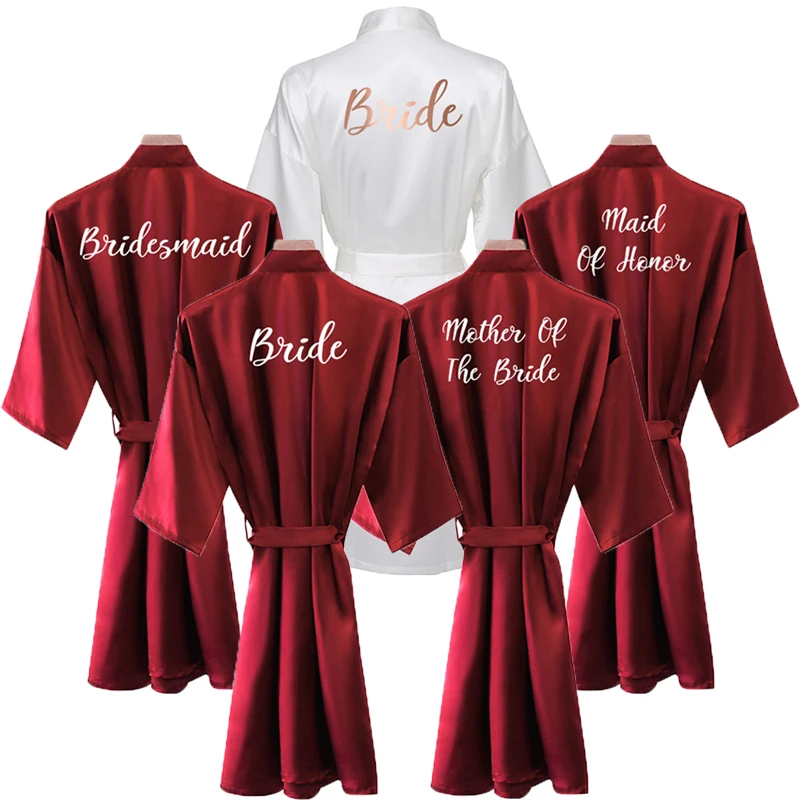 Owiter Bride Robe Women Burgundy Robe Satin Silk Robes Wedding Bridal Bridesmaid Robes Bathrobe Sleepwear Silk Dress