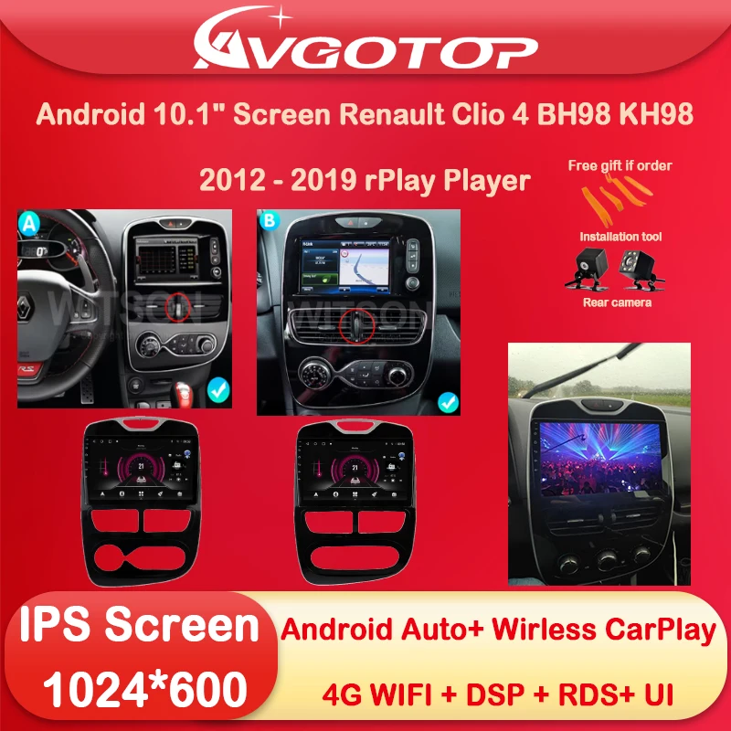 

Android 9"/10.1" Screen For Renault Clio 4 BH98 KH98 2012 - 2019 Car Multimedia Stereo Wireless Carplay 4G Wifi GPS DSP UI