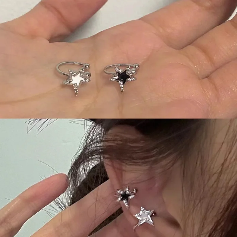 

1 Pair Y2K Shinning Pentagram Star Stud Earring for Women Black White Pink Helix Piercing Ear Bone Nail Jewelry Accessories