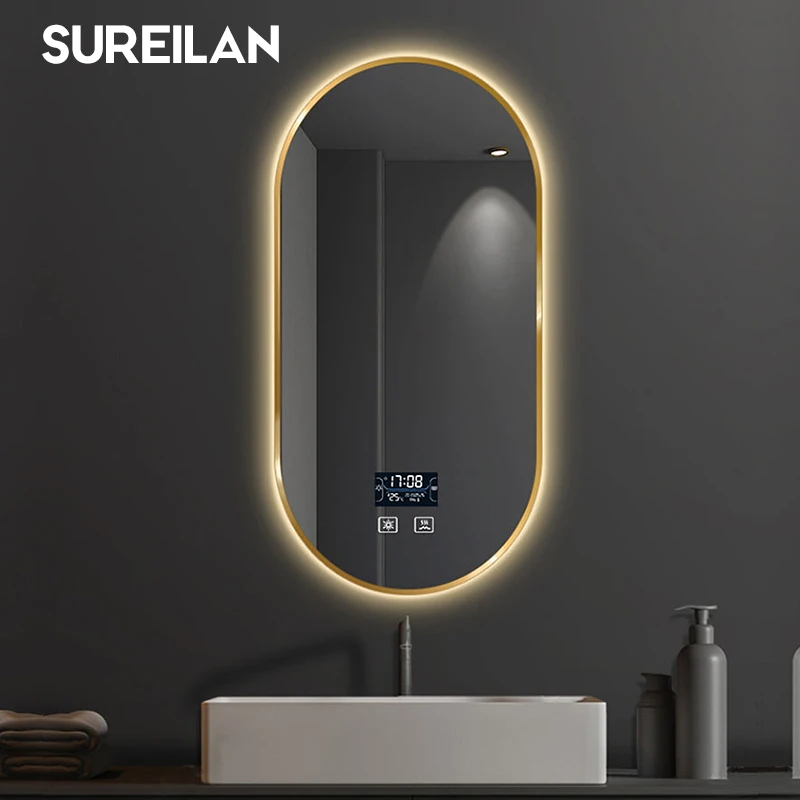 

Aluminum alloy wall-mounted bathroom mirror with frame bathroom vanity mirror toilet toilet toilet makeup mirror