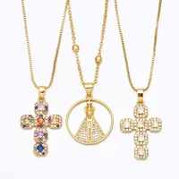 new fashion female cross drop pendants bling cubic zirconia jesus cross pendant necklace jewelry for women jewelry gift