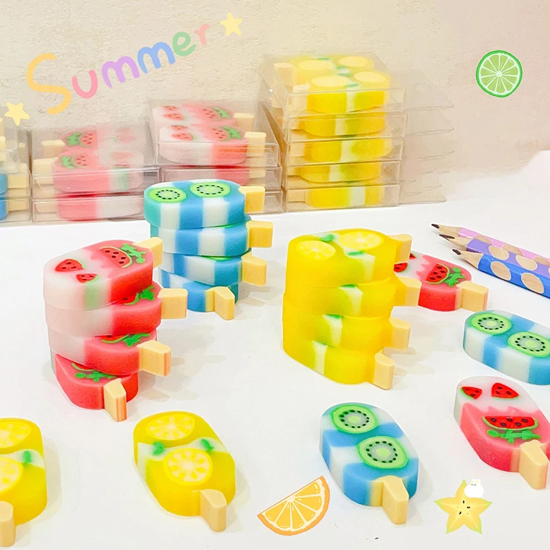 

2pcs Lovely Sweet Summer Ice Cream Eraser Drawing Sketch Eraser for Kids Kawaii Stationery Prize Creative Gifts School Office