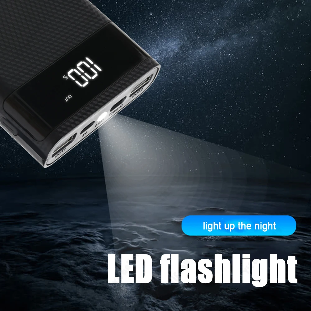 DIY Shell Power Bank Чехол USB Type C Быстрая зарядка Несъемный светодиодный фонарик 6*18650