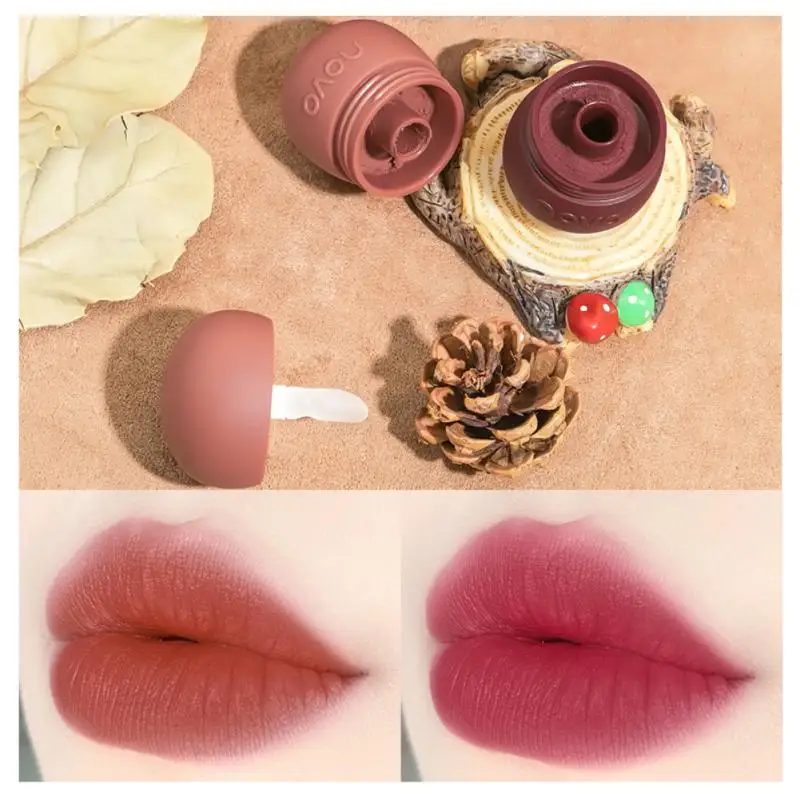 

4 Colors Face Blush Soft Smooth Lip Mud Mushroom Lip Tint Mud Moisturizing Natural Cheek Lip Tint Velvet Matte Lipstick