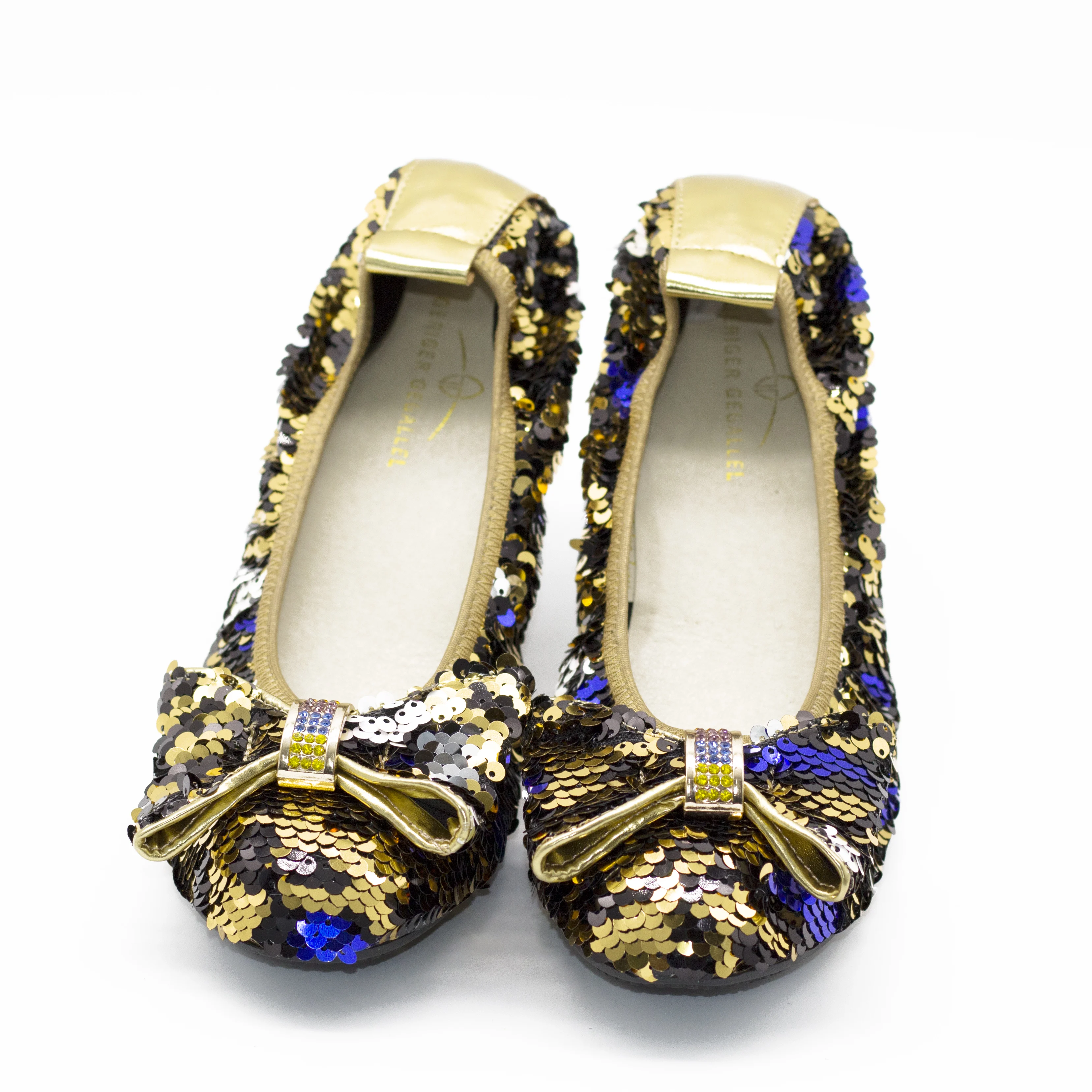 Golden Sequined Comfy Flats Shoes for Women Ladies Confortable Ballet Shoes Plus Size 43 44 45 Walking Flats for Women Loafers