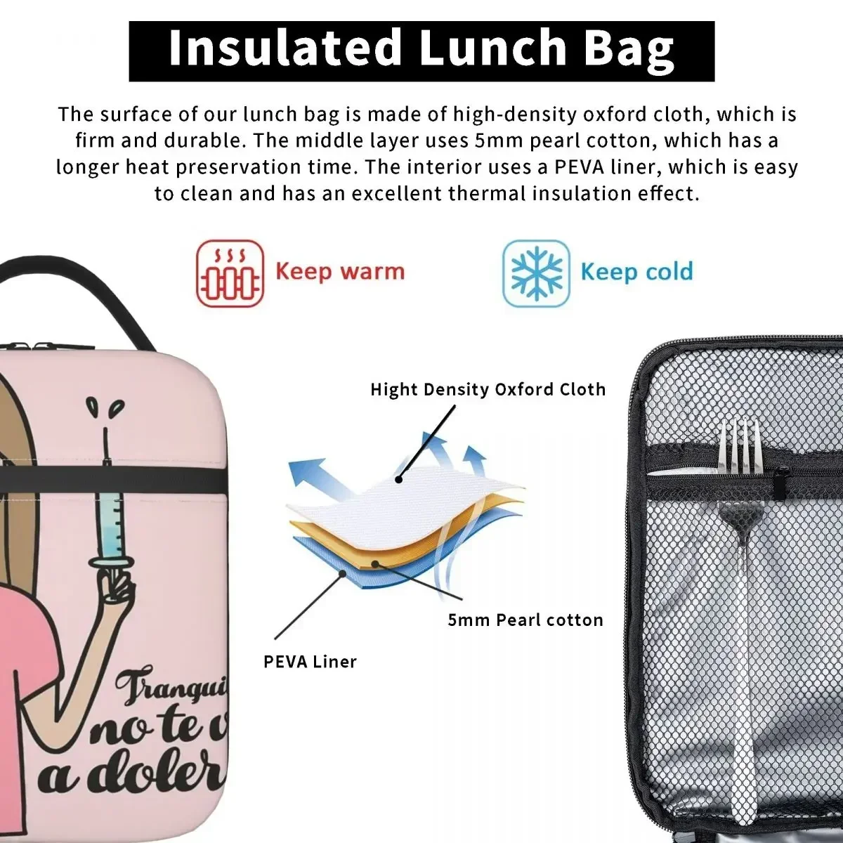 Забавные изолированные сумки для обеда с героями мультфильмов медсестры Enfermera En