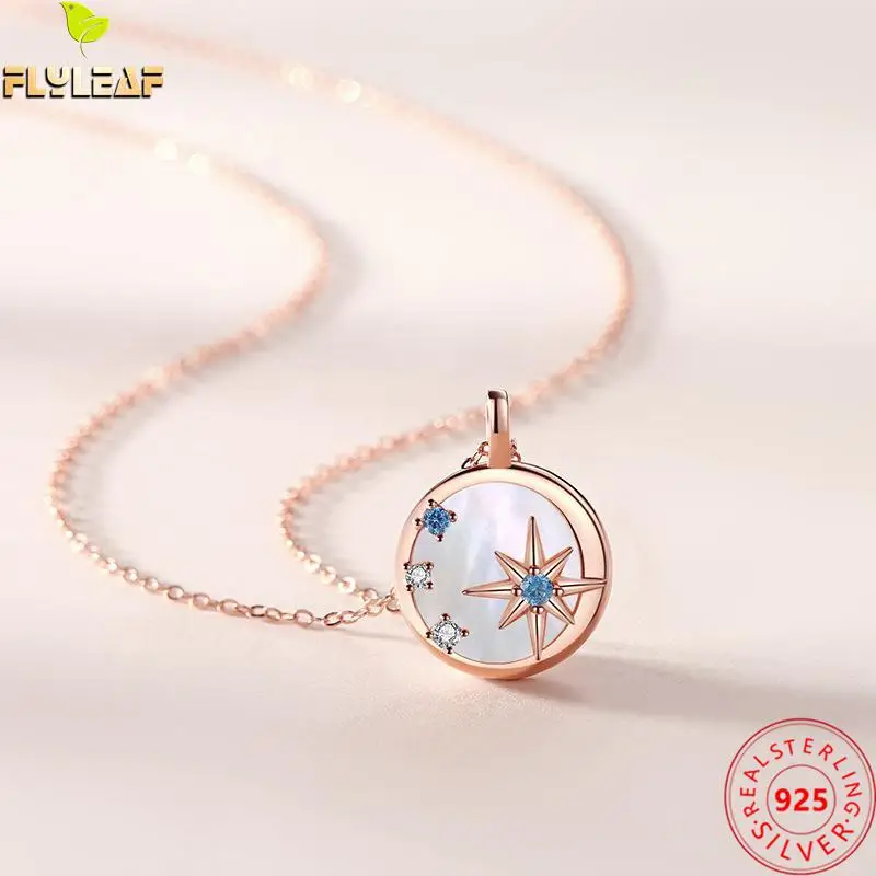 

Real 925 Sterling Silver Jewelry Shell Eight-pointed Star Pendant Necklace Women Rose Gold Plating Original Design Accessories