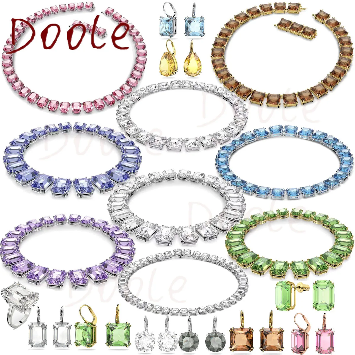 2022 SWA New Exquisite Fashion Square Octagonal Cut Crystal Millenia Series Jewelry Necklace Earring Set Attractive Women