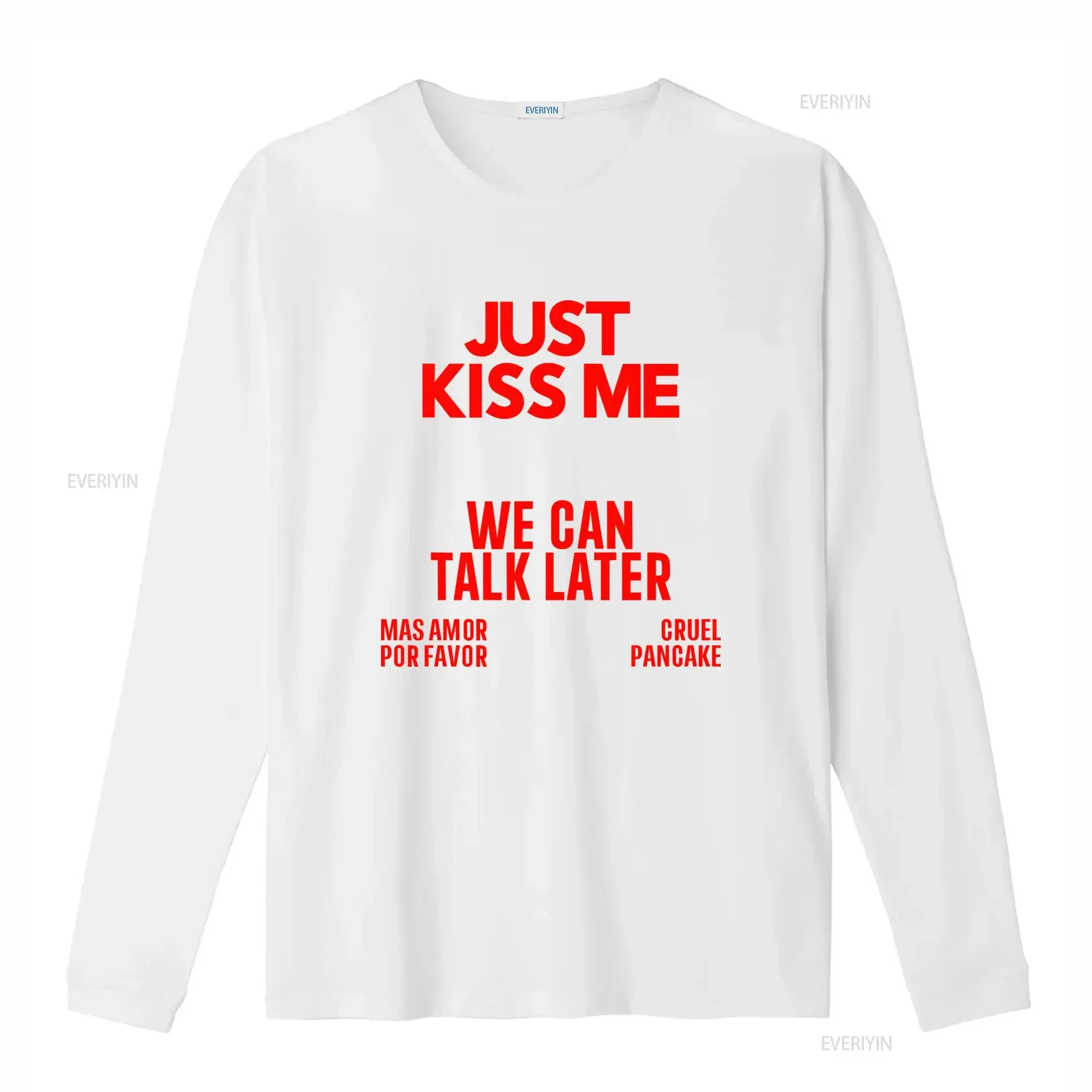 Фото Футболка с надписью «JUST KISS ME We Can Talk Later», забавная мем-футболка с цитатой для женщин и мужчин, винтажная, с эффектом потертости, дизайнерская одежда с графическим принтом, повседневная. №4