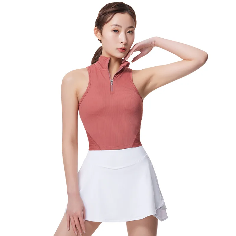 

Antibom Half Zipper Small High Collar Slim Sleeveless Yoga Shirt Women's Breathable Quick-drying Sports Fitness Crop Top