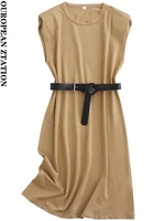 pailete women 2022 fashion with belt cotton t shirt mini dress vintage o neck sleeveless female dresses vestidos mujer
