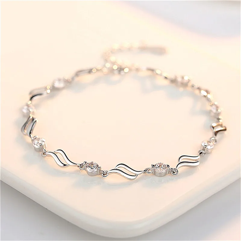 

Bright CZ Bracelets For Women Jewelry Trendy Silver 925 Sterling Bracelet Girl Princess Party Accessories Female Hand Bijou