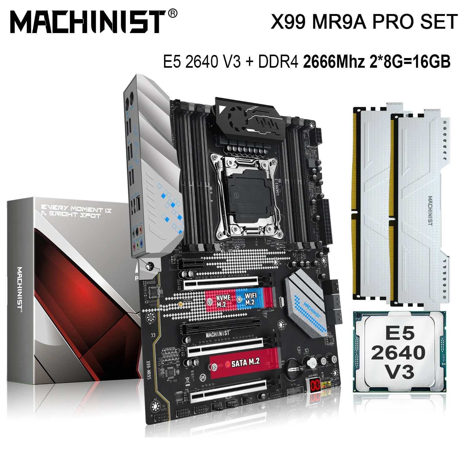 

MACHINIST X99 MR9S материнская плата комплект с Xeon E5 2640 V3 CPU 16 Гб (2*8G) DDR4 RAM LGA2011-3 памяти комбо NVME M.2 SATA USB 3,0 ATX