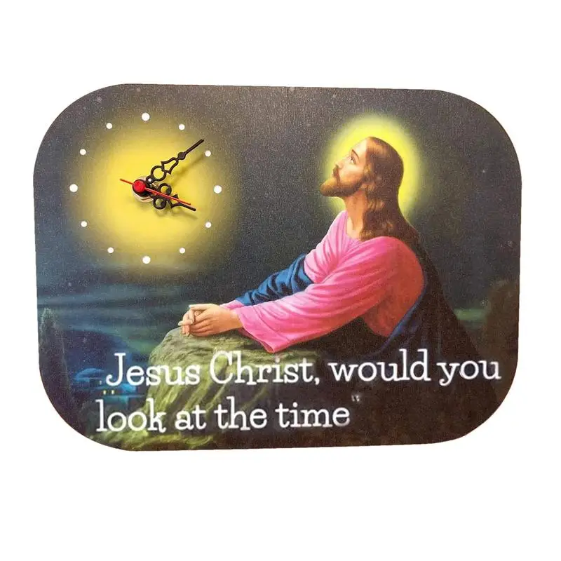 

Деревянные часы с изображением Иисуса Христа, тихие настенные часы, молитвенные часы, настольные украшения, новый подарок, домашний декор