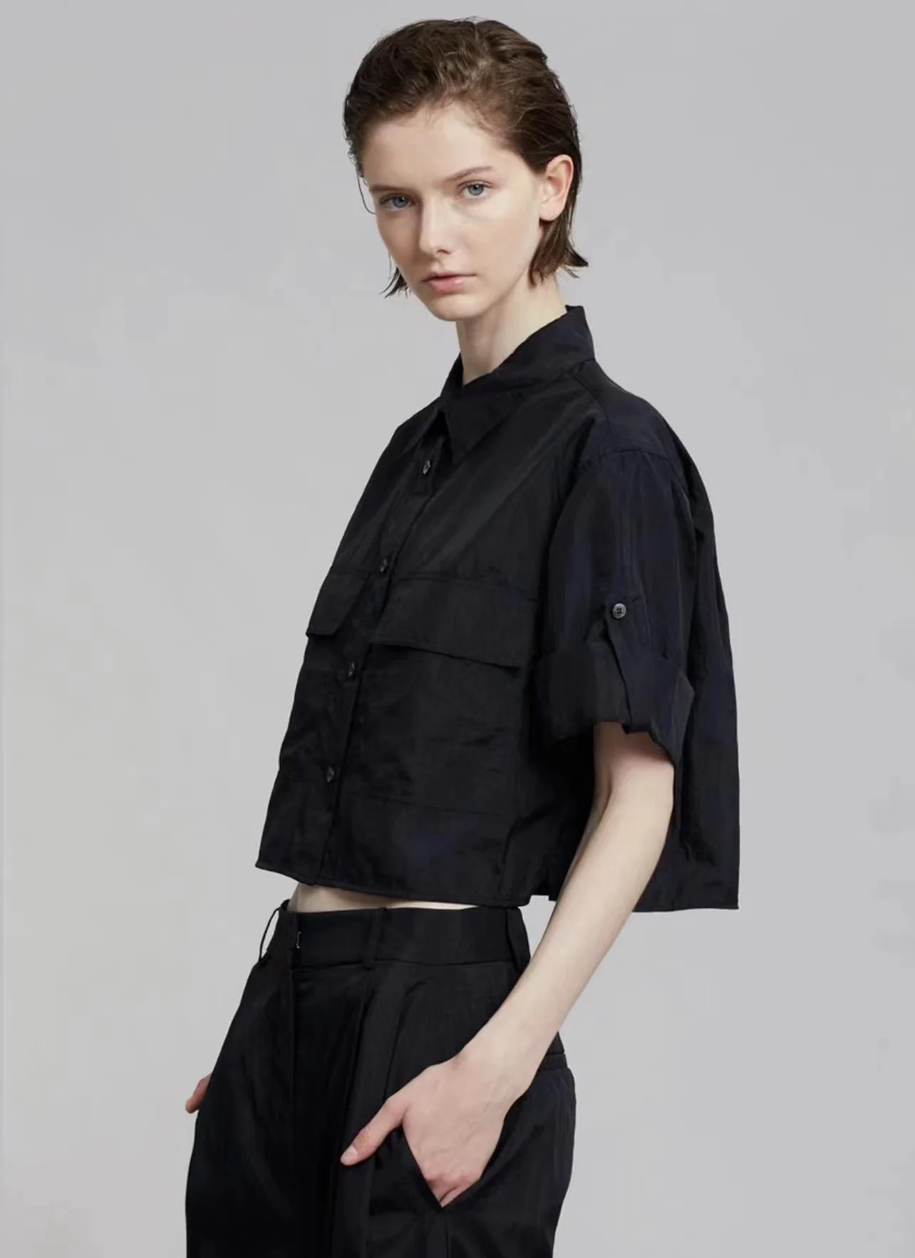 Женская модная крутая Рабочая блузка с карманами Новинка лета 2023 Свободная