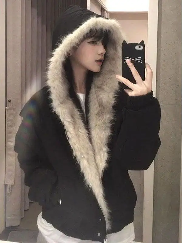  Американская плюшевая куртка с капюшоном на хлопковой подкладке. Верхняя