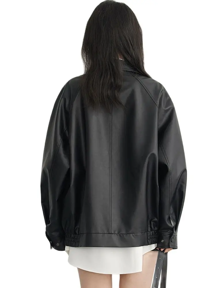 CHIC VEN Women's PU Jacket New Loose Motorcycle Overcoat Female Outerwears Ladies Clothing Spring Autumn 2023