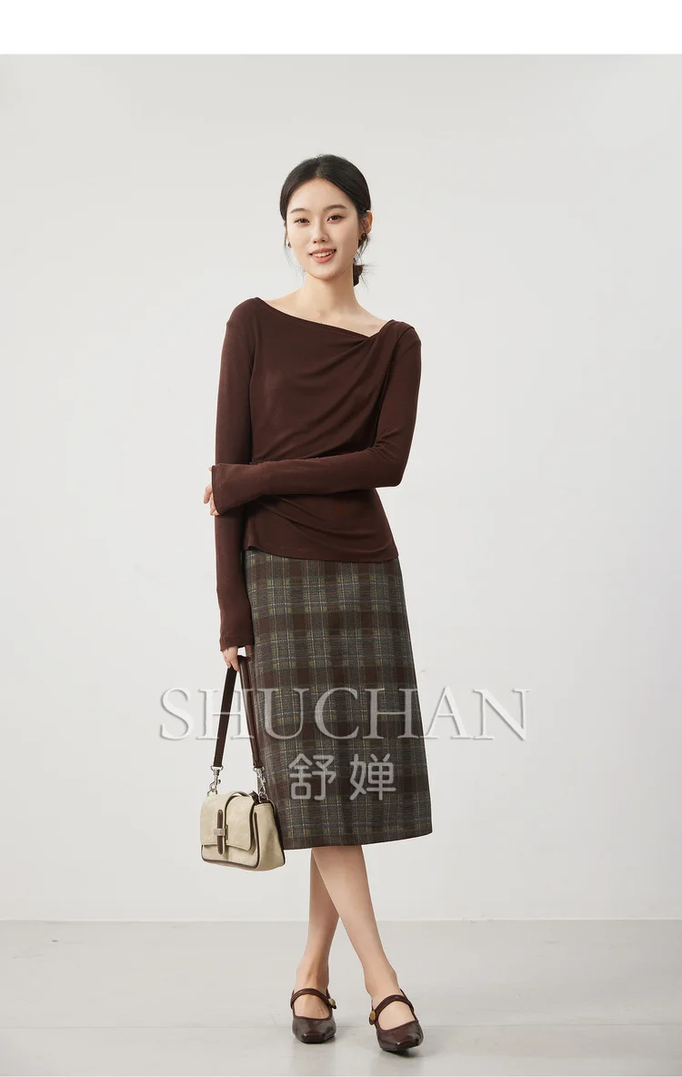 Клетчатая юбка в английском стиле прямая черная средней и длины с высокой талией